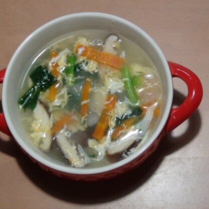 こんばんわ☆家にある中途半端な野菜で丁度作ることが出来ました（＾ｕ＾）♪スープなので、体も温まりました☆栄養もあり、とっても美味しかったです❤